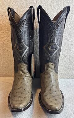 Cuadra Men Gray Ostrich Leather Narrow Square Toe Western Boots Size 7 EE 28468